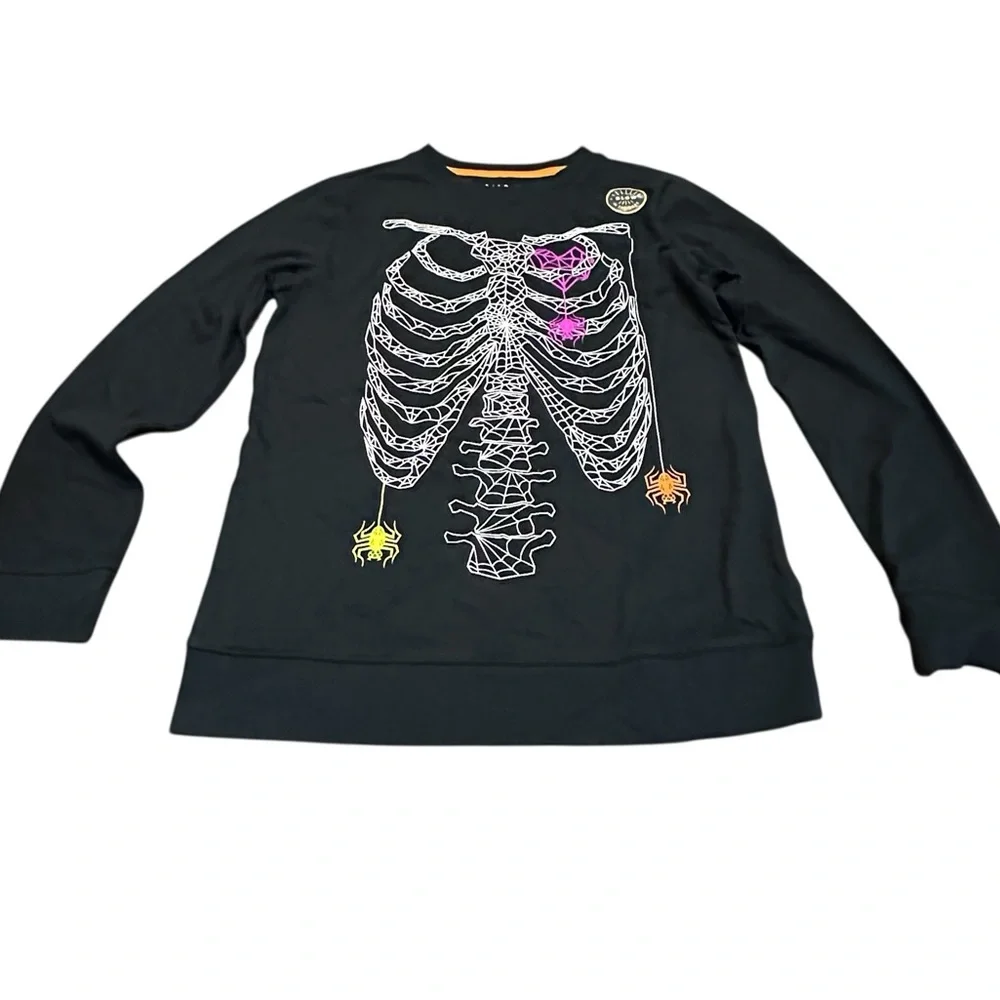 Cat & Jack Glow-in-the-Dark Skeleton‎ Spiderweb Halloween Shirt (Girls 8/10)